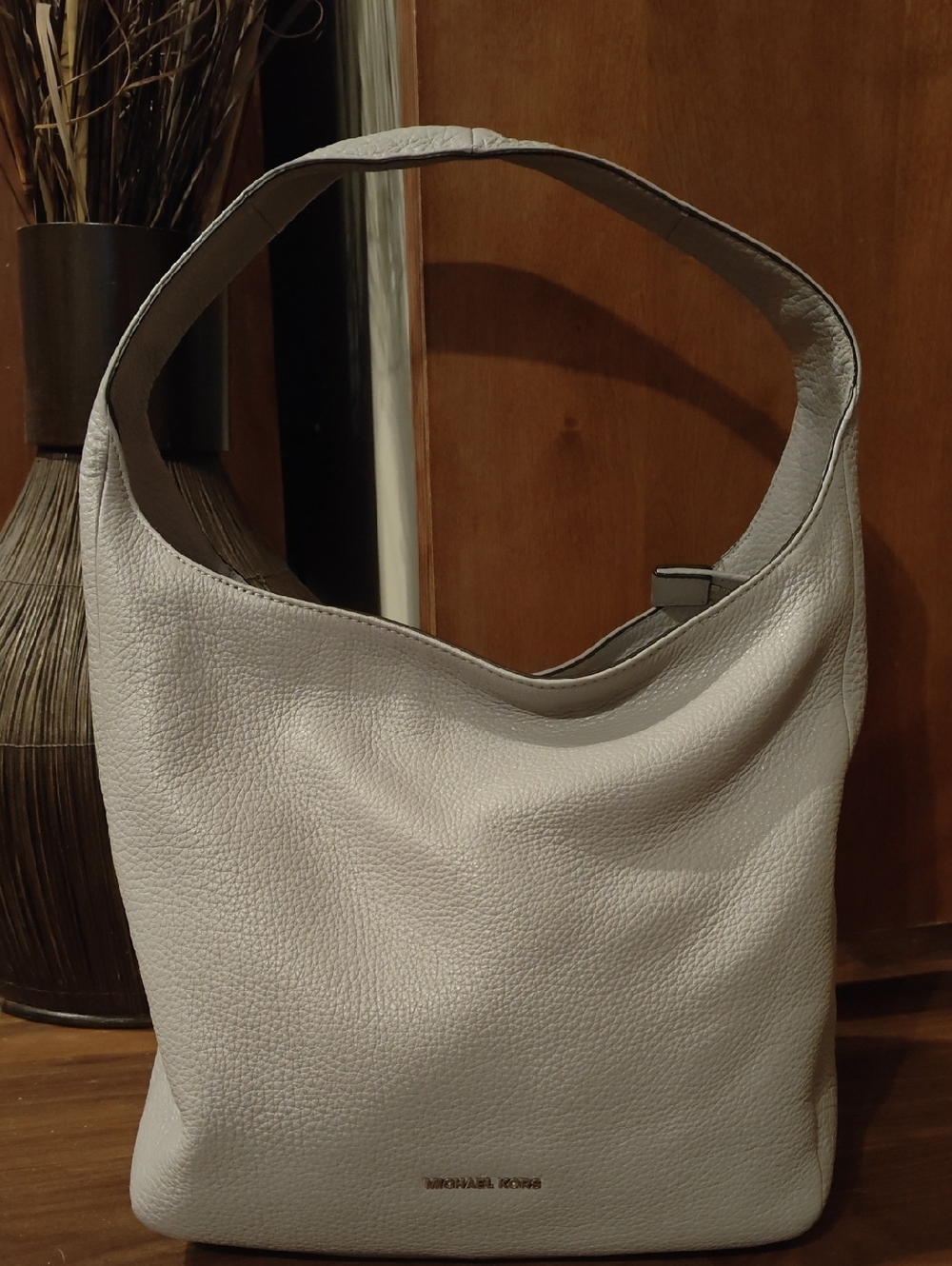 Michael Kors Light Gray Pebbled Leather Shoulder Hobo